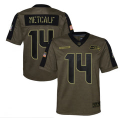 Youth Seattle Seahawks #14 D.K. Metcalf 2021 Olive Salute To Service Limited Stitched Jersey 