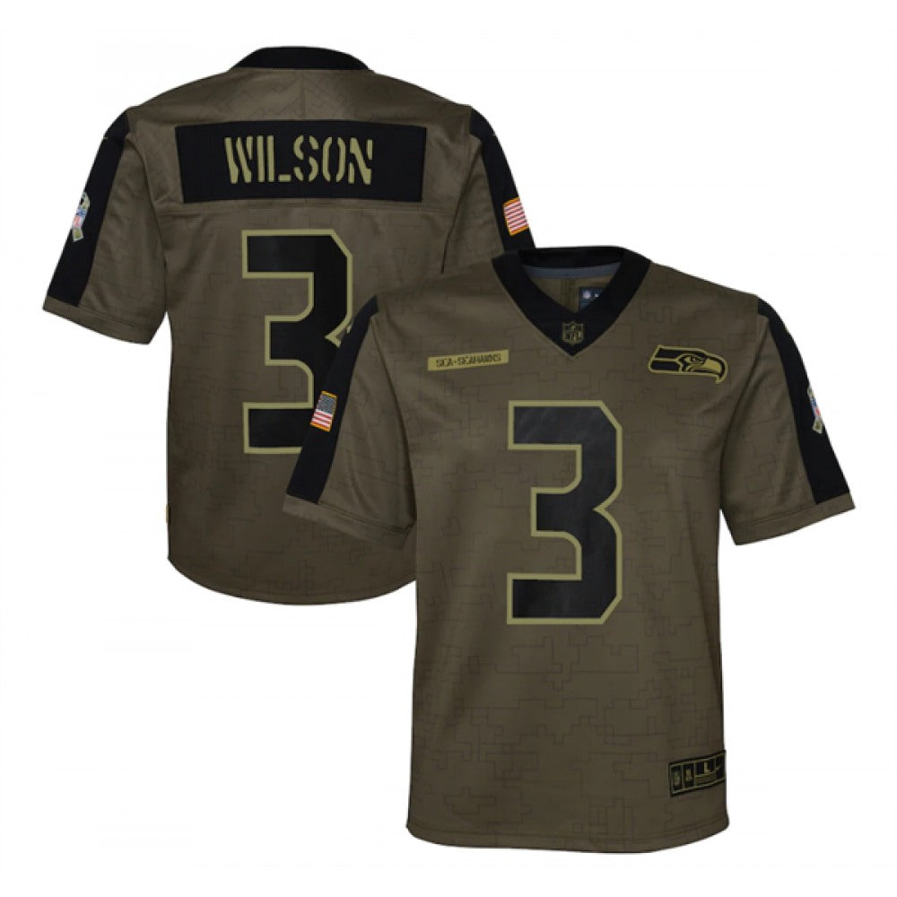 Youth Seattle Seahawks #3 Russell Wilson 2021 Olive Salute To Service Limited Stitched Jersey 