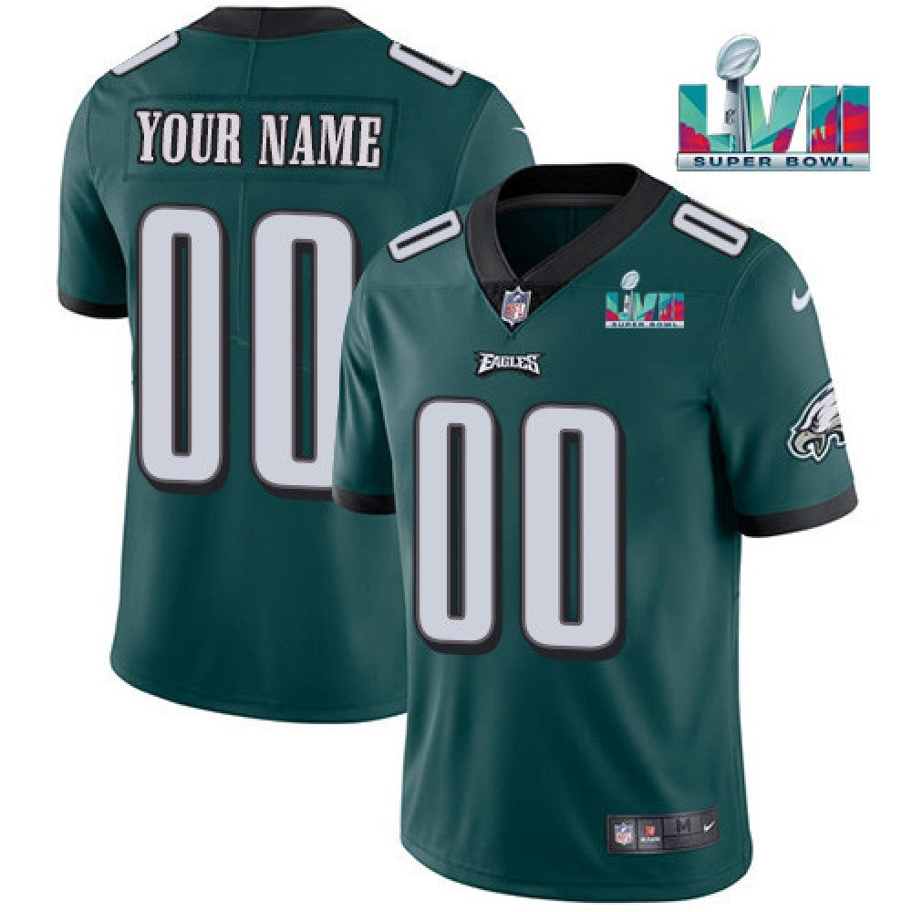 Youth Philadelphia Eagles Active Player Custom Green Super Bowl LVII Patch Vapor Untouchable Limited Stitched Football Jersey 