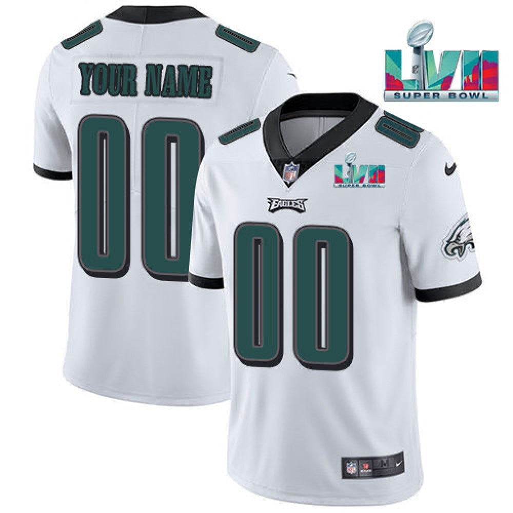 Youth Philadelphia Eagles Active Player Custom White Super Bowl LVII Patch Vapor Untouchable Limited Stitched Football Jersey 