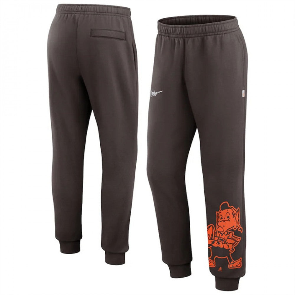 Men's Cleveland Browns Brown Chop Block Fleece Sweatpants 01 