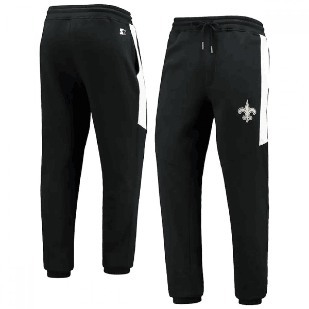 Men's New Orleans Saints Starter Black/White Goal Post Fleece Pants 