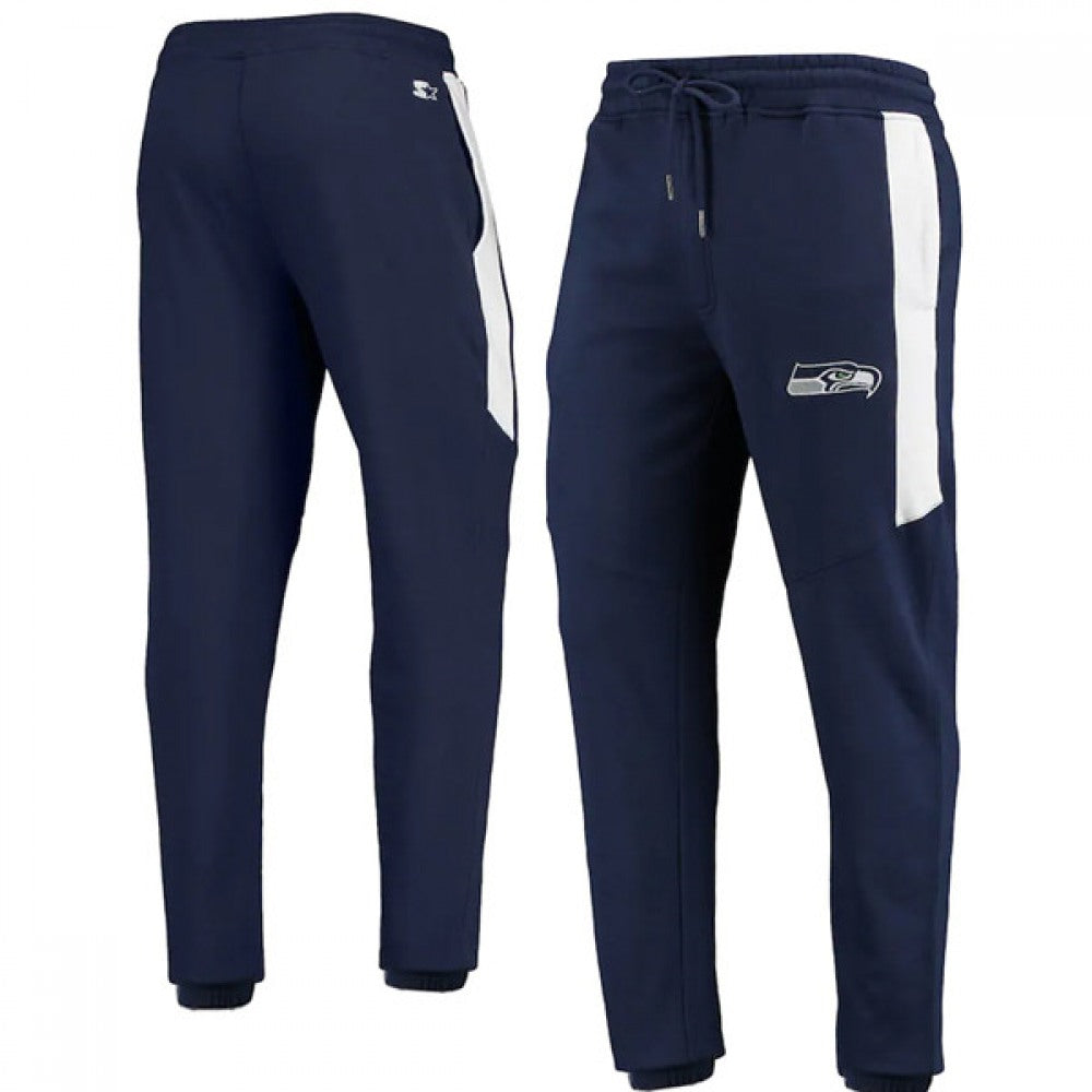 Men's Seattle Seahawks Starter Navy/White Goal Post Fleece Pants 