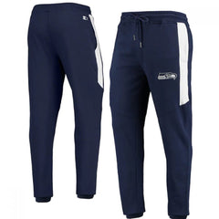 Men's Seattle Seahawks Starter Navy/White Goal Post Fleece Pants 