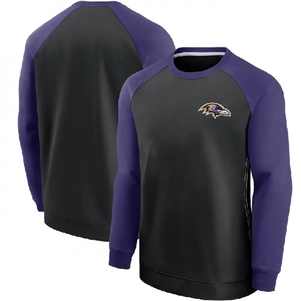 Men's Baltimore Ravens Purple/Black Historic Raglan Crew Performance Sweater 