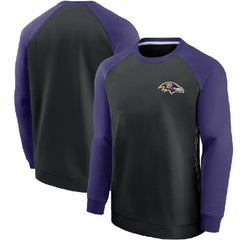 Men's Baltimore Ravens Purple/Black Historic Raglan Crew Performance Sweater 