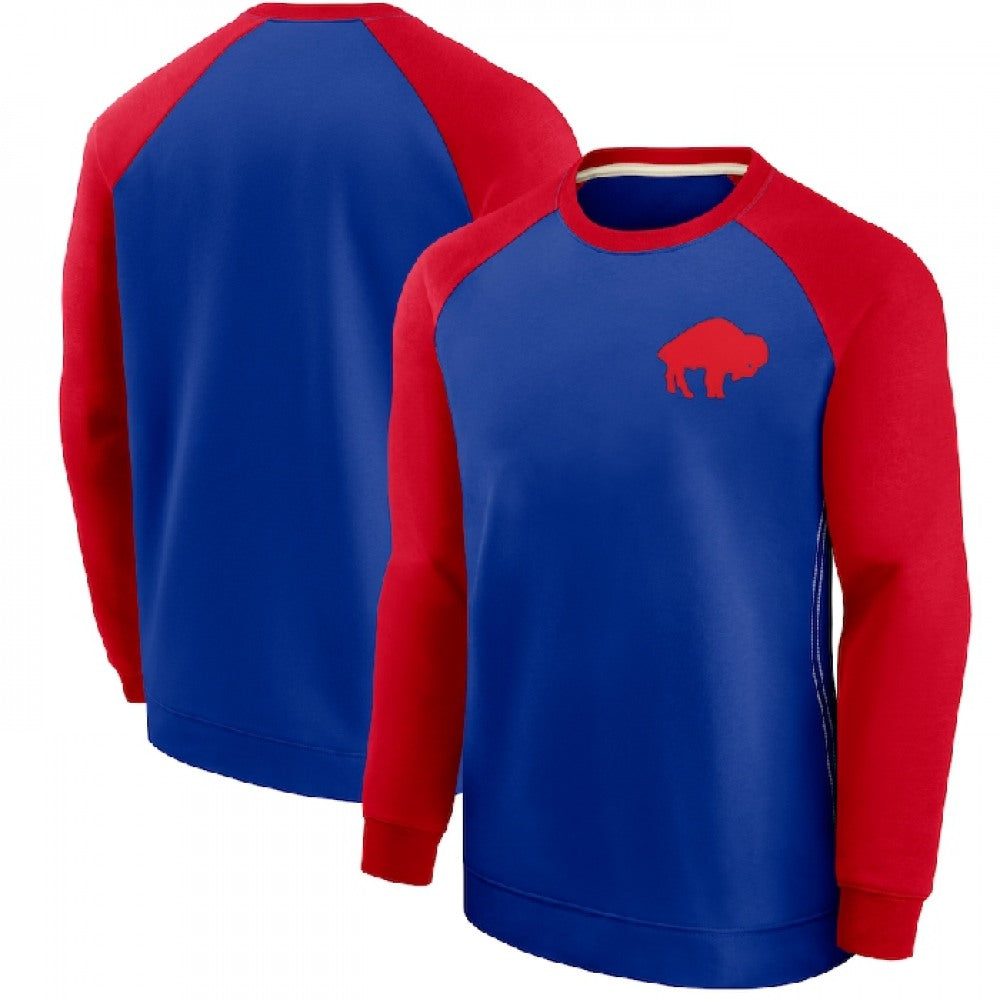 Men's Buffalo Bills Red/Royal Historic Raglan Crew Performance Sweater 