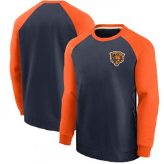 Men's Chicago Bears Navy/Orange Historic Raglan Crew Performance Sweater 