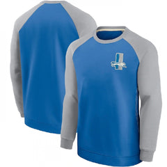 Men's Detroit Lions Blue/Grey Historic Raglan Crew Performance Sweater 
