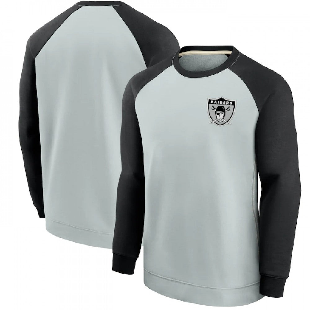 Men's Las Vegas Raiders Black/Grey Historic Raglan Crew Performance Sweater 