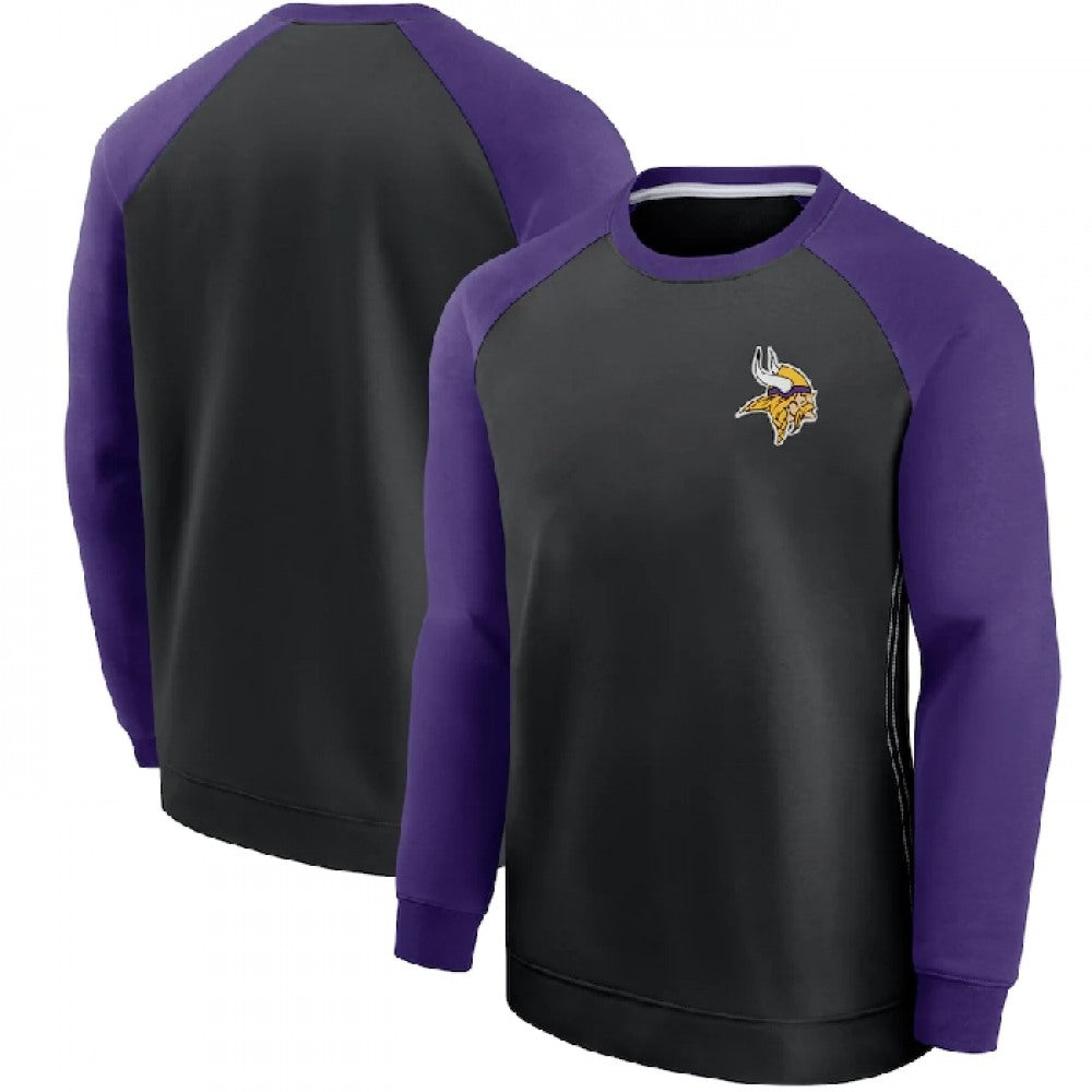 Men's Minnesota Vikings Purple/Black Historic Raglan Crew Performance Sweater 