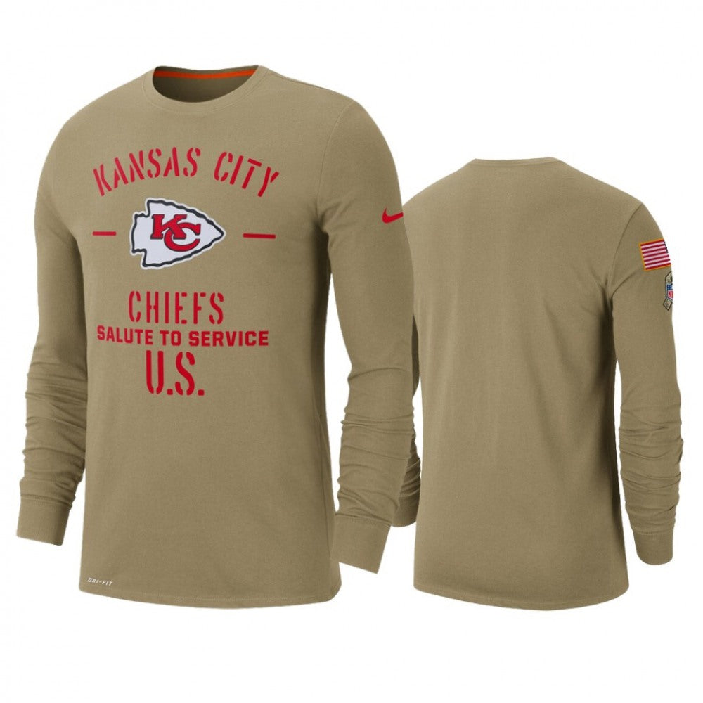 Men's Kansas City Chiefs Tan 2019 Salute to Service Sideline Performance Long Sleeve Shirt 