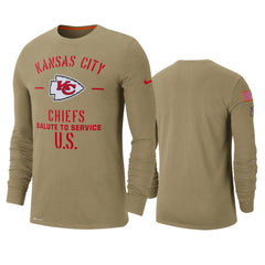Men's Kansas City Chiefs Tan 2019 Salute to Service Sideline Performance Long Sleeve Shirt 
