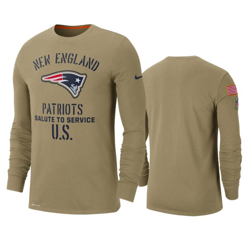 Men's New England Patriots Tan 2019 Salute to Service Sideline Performance Long Sleeve Shirt 