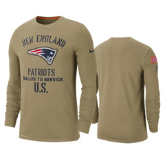 Men's New England Patriots Tan 2019 Salute to Service Sideline Performance Long Sleeve Shirt 