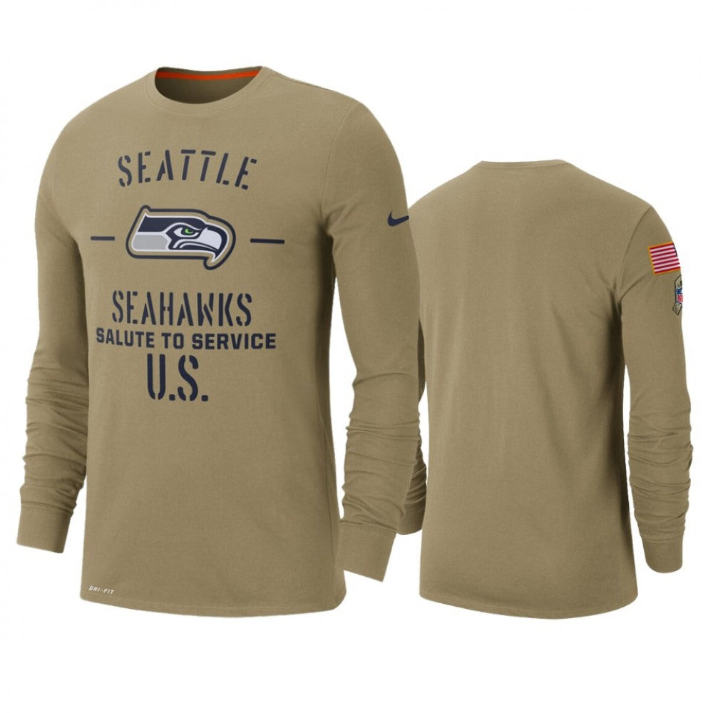Men's Seattle Seahawks Tan 2019 Salute to Service Sideline Performance Long Sleeve Shirt 