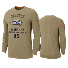 Men's Seattle Seahawks Tan 2019 Salute to Service Sideline Performance Long Sleeve Shirt 