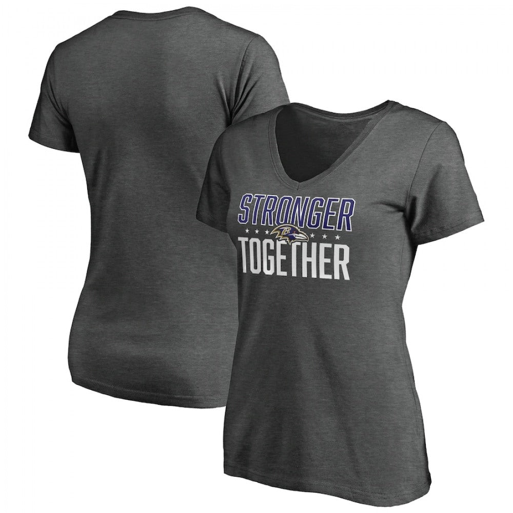 Women's Baltimore Ravens Heather Stronger Together Space Dye V-Neck T-Shirt(Run Small) 