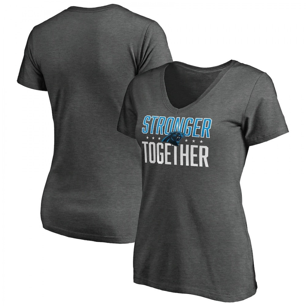 Women's Carolina Panthers Heather Stronger Together Space Dye V-Neck T-Shirt(Run Small) 