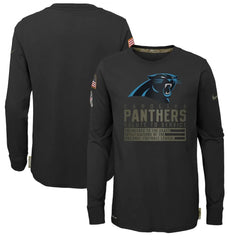 Youth Carolina Panthers 2020 Black Salute To Service Sideline Performance Long Sleeve T-Shirt 