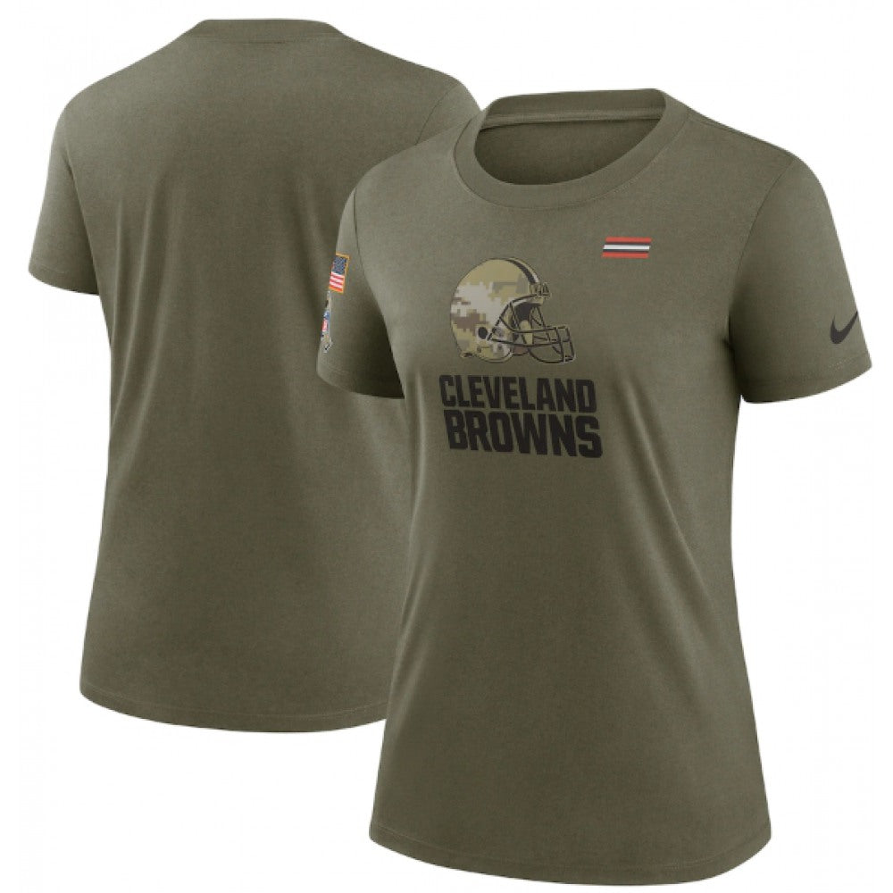 Women's Cleveland Browns Olive 2021 Salute To Service T-Shirt (Run Small) 