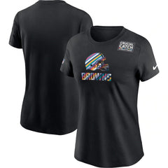 Women's Cleveland Browns 2020 Black Sideline Crucial Catch Performance T-Shirt(Run Small) 