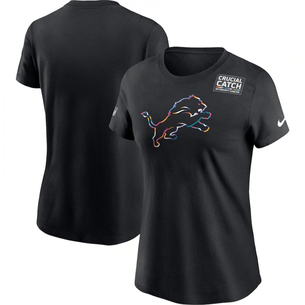 Women's Detroit Lions 2020 Black Sideline Crucial Catch Performance T-Shirt (Run Small) 