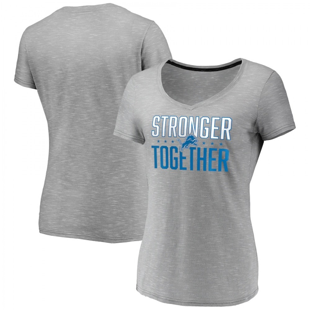 Women's Detroit Lions Gray Stronger Together Space Dye V-Neck T-Shirt(Run Small) 