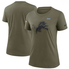 Women's Detroit Lions Olive 2021 Salute To Service T-Shirt (Run Small) 