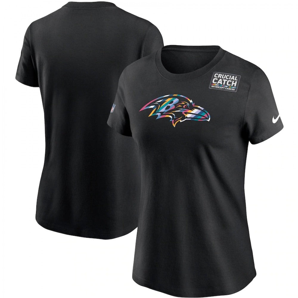 Women's Baltimore Ravens 2020 Black Sideline Crucial Catch Performance T-Shirt(Run Small) 