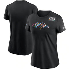 Women's Baltimore Ravens 2020 Black Sideline Crucial Catch Performance T-Shirt(Run Small) 