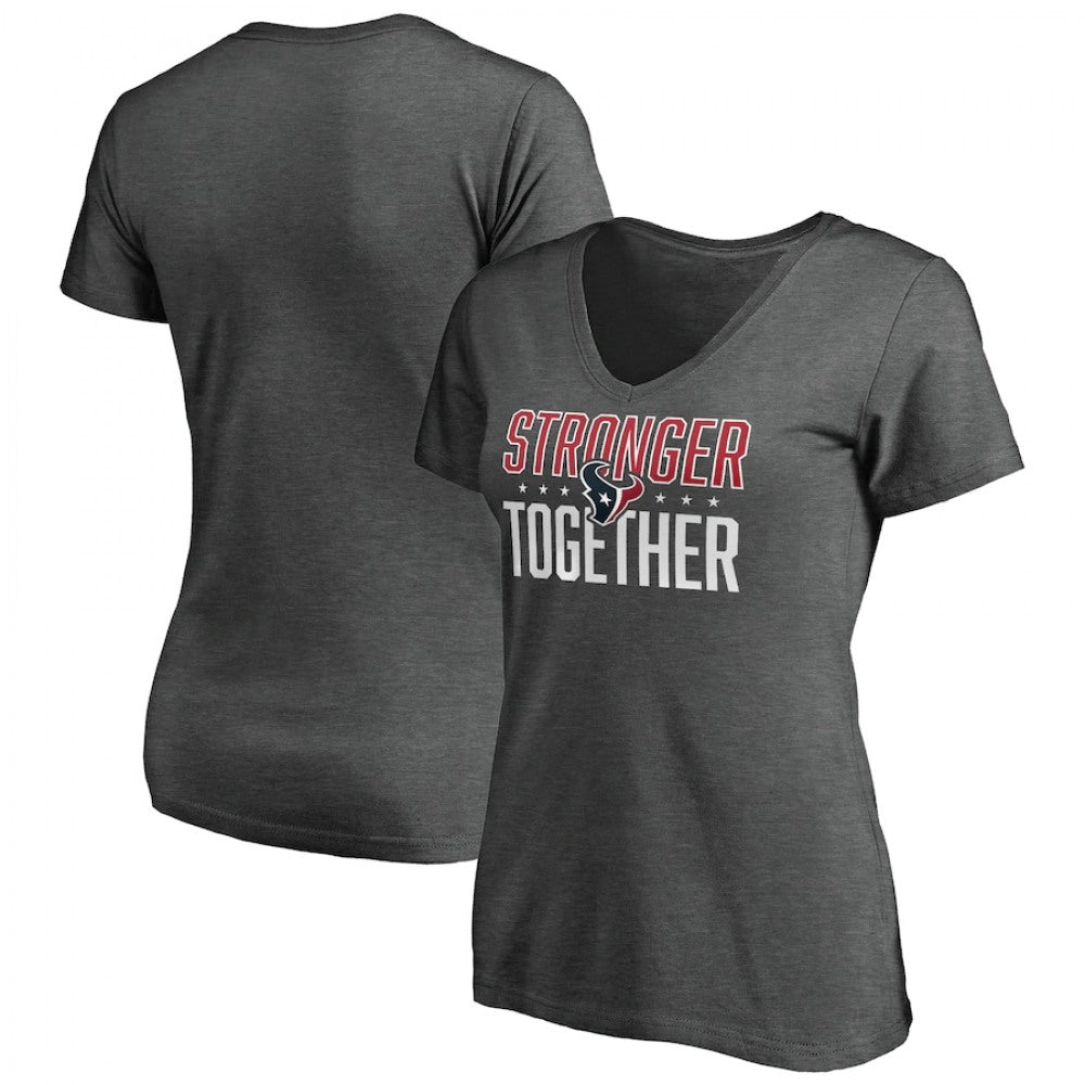 Women's Houston Texans Heather Stronger Together Space Dye V-Neck T-Shirt(Run Small) 