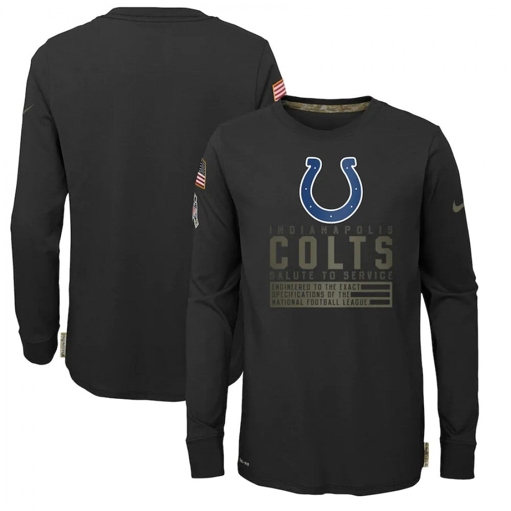 Youth Indianapolis Colts 2020 Black Salute To Service Sideline Performance Long Sleeve T-Shirt 