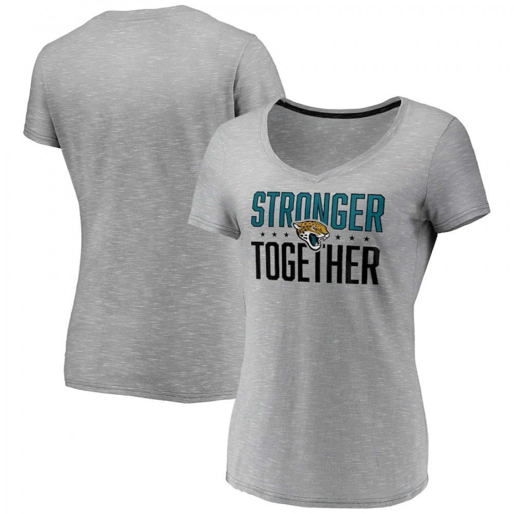 Women's Jacksonville Jaguars Gray Stronger Together Space Dye V-Neck T-Shirt(Run Small) 