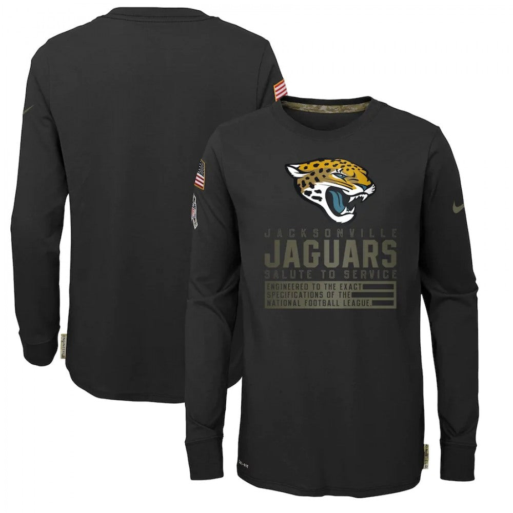 Youth Jacksonville Jaguars 2020 Black Salute To Service Sideline Performance Long Sleeve T-Shirt 