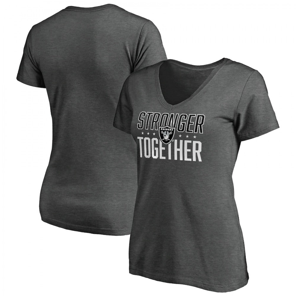 Women's Las Vegas Raiders Heather Stronger Together Space Dye V-Neck T-Shirt(Run Small) 