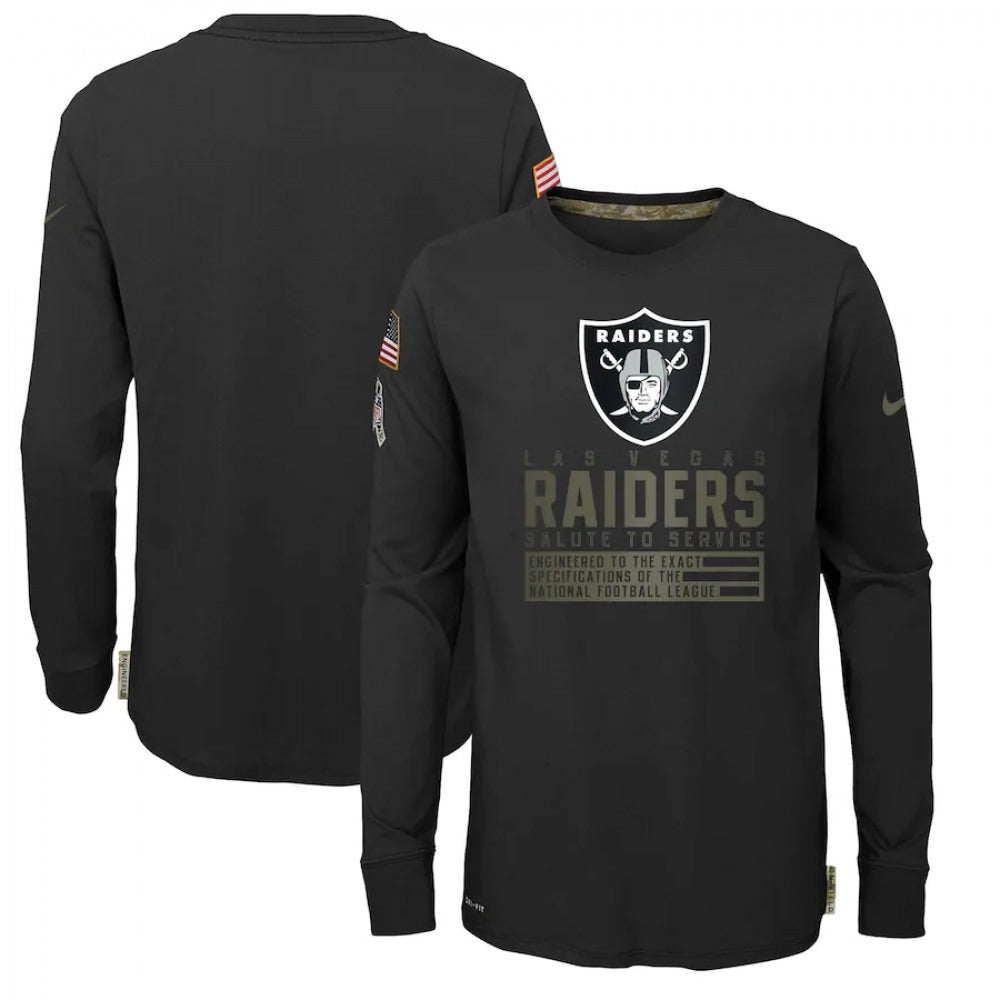 Youth Las Vegas Raiders 2020 Black Salute To Service Sideline Performance Long Sleeve T-Shirt 