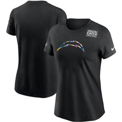 Women's Los Angeles Chargers 2020 Black Sideline Crucial Catch Performance T-Shirt(Run Small) 