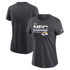 Women's Los Angeles Rams 2022 NFC Black Champions T-Shirt (Run Small) 