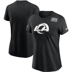 Women's Los Angeles Rams 2020 Black Sideline Crucial Catch Performance T-Shirt(Run Small) 