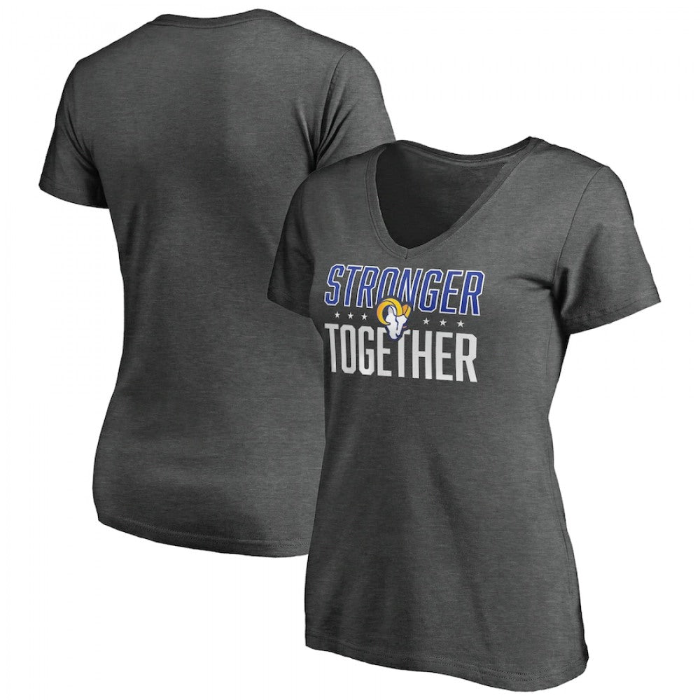 Women's Los Angeles Rams Heather Stronger Together Space Dye V-Neck T-Shirt(Run Small) 