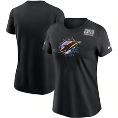 Women's Miami Dolphins 2020 Black Sideline Crucial Catch Performance T-Shirt(Run Small) 