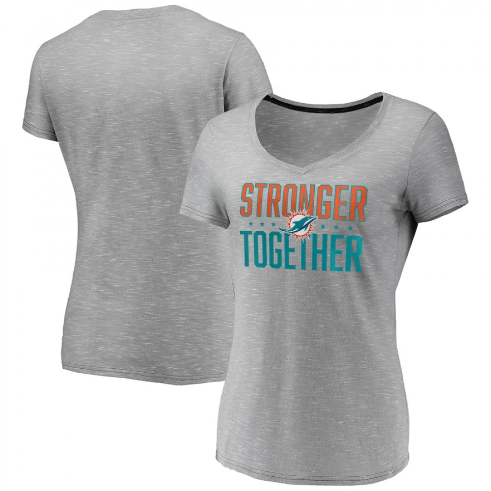 Women's Miami Dolphins Gray Stronger Together Space Dye V-Neck T-Shirt(Run Small) 