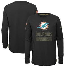 Youth Miami Dolphins 2020 Black Salute To Service Sideline Performance Long Sleeve T-Shirt 