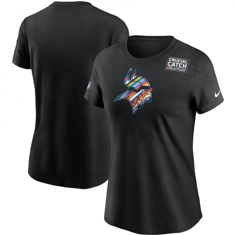 Women's Minnesota Vikings 2020 Black Sideline Crucial Catch Performance T-Shirt(Run Small) 