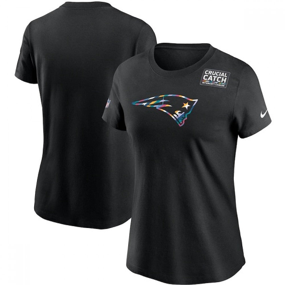Women's New England Patriots 2020 Black Sideline Crucial Catch Performance T-Shirt(Run Small) 