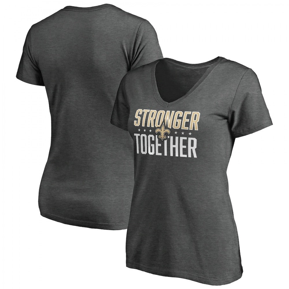 Women's New Orleans Saints Heather Stronger Together Space Dye V-Neck T-Shirt(Run Small) 