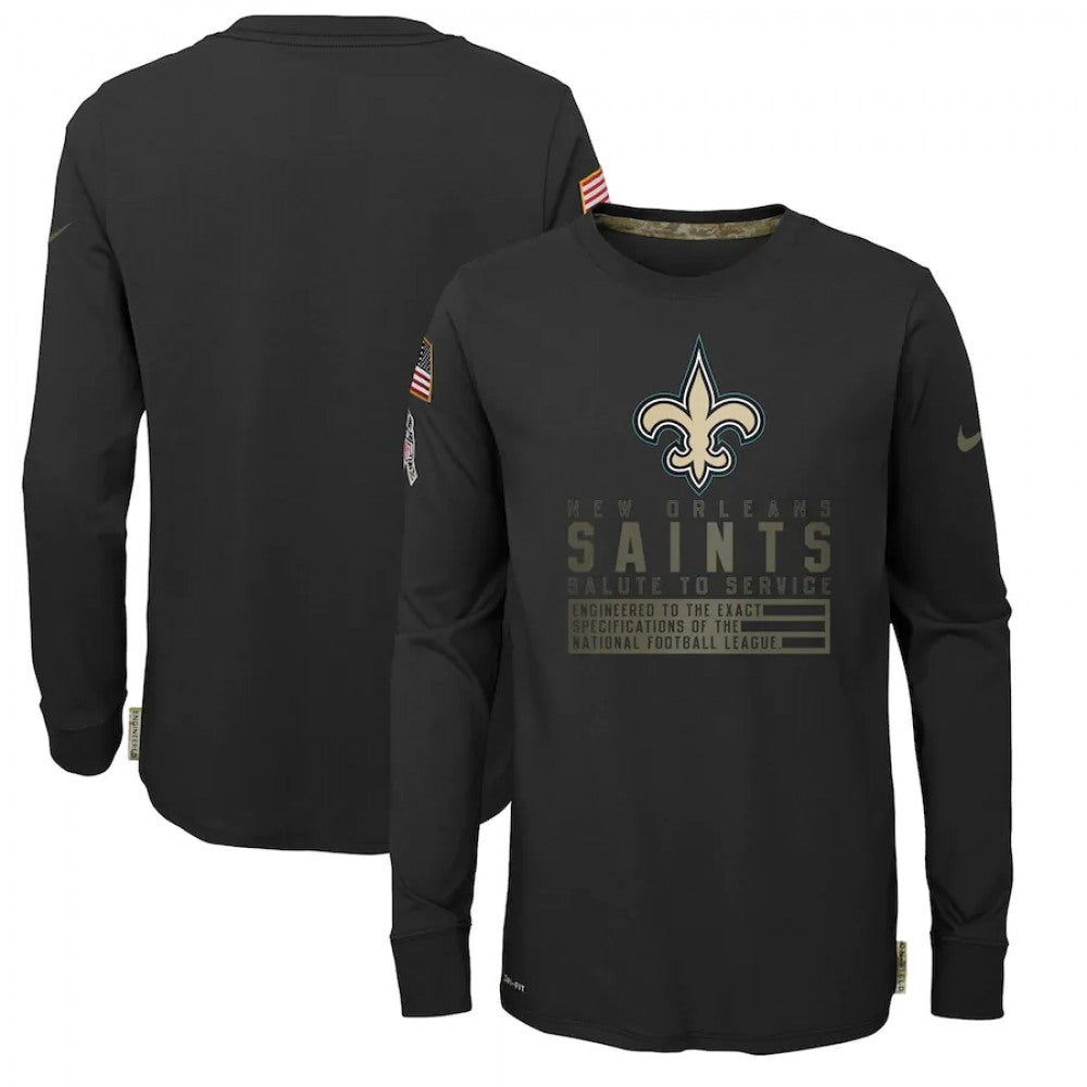 Youth New Orleans Saints 2020 Black Salute To Service Sideline Performance Long Sleeve T-Shirt 