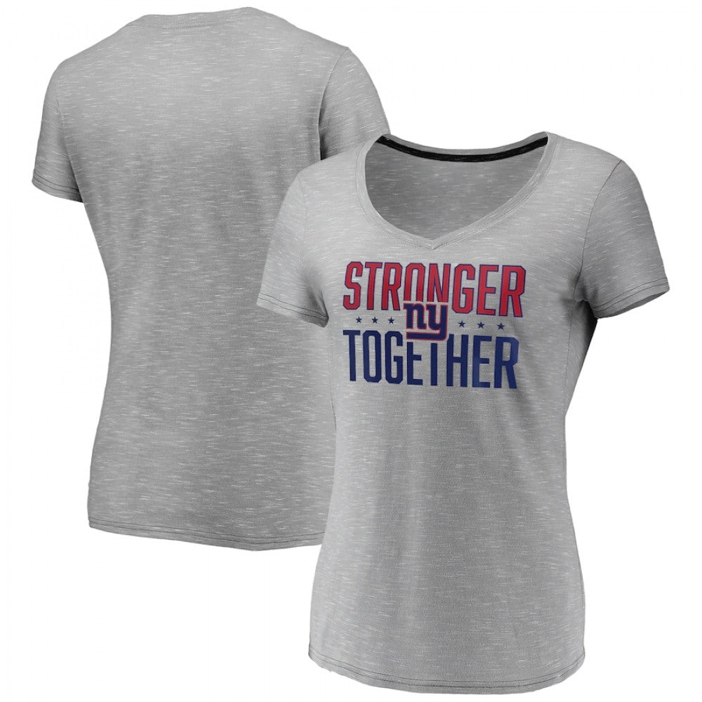 Women's New York Giants Gray Stronger Together Space Dye V-Neck T-Shirt(Run Small) 