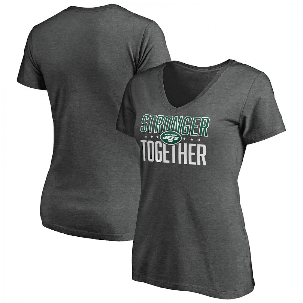 Women's New York Jets Heather Stronger Together Space Dye V-Neck T-Shirt(Run Small) 